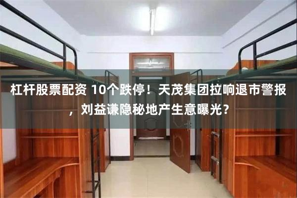 杠杆股票配资 10个跌停！天茂集团拉响退市警报，刘益谦隐秘地产生意曝光？