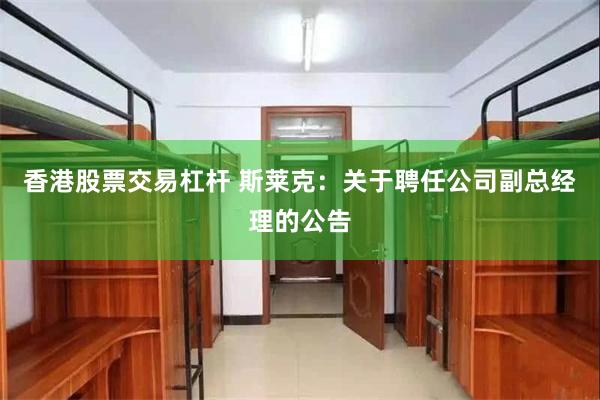 香港股票交易杠杆 斯莱克：关于聘任公司副总经理的公告