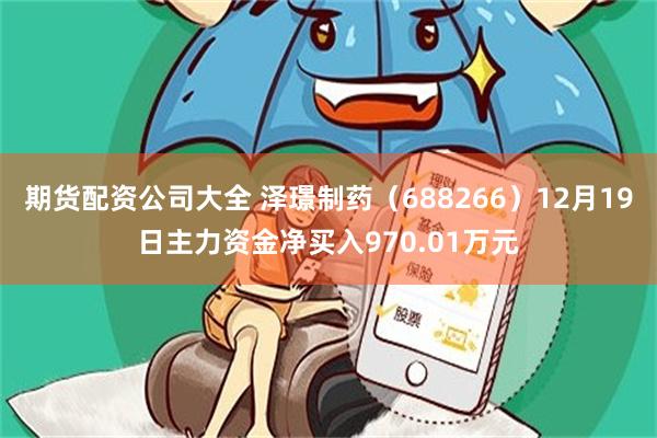 期货配资公司大全 泽璟制药（688266）12月19日主力资金净买入970.01万元